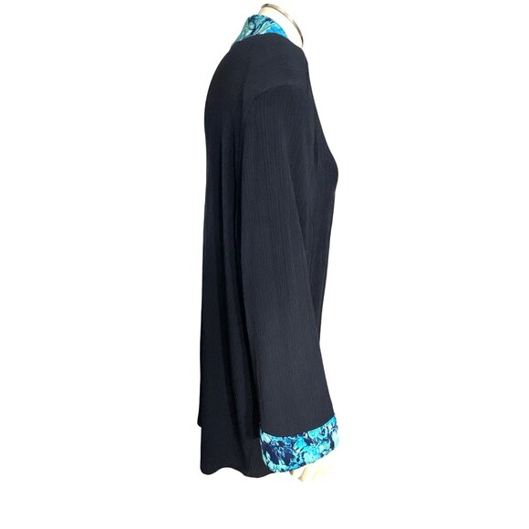 TanJay Size 2X Vintage Black Blue Abstract Trim Jacket Open Front Stretch Travel - Picture 5 of 8
